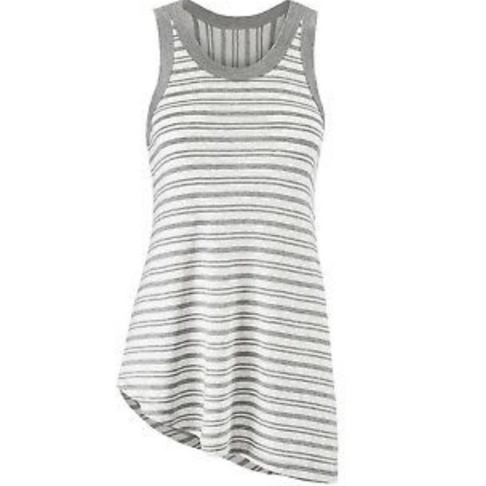 Cabi Side Out Striped Asymmetrical Tank Top Sleeveless White Grey Style 5394